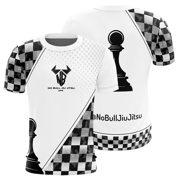 No Bull Jiu Jitsu Rash Guard - White Belt Pawn Chess Piece Design - No Bull Jiu Jitsu